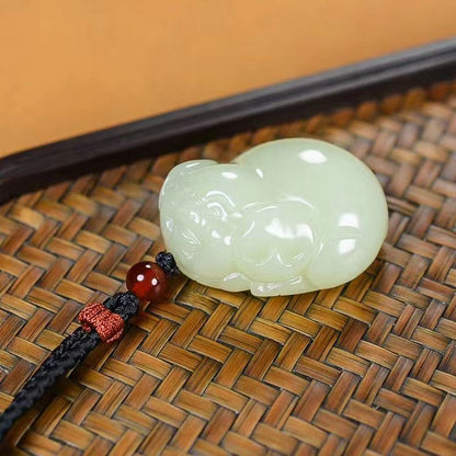 Natural Hetian Jade Lucky Pig Pendant Necklace - Chinese Zodiac Necklace for Men & Women