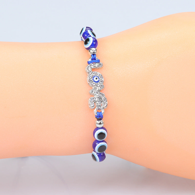 evil eye bracelet with blue eye fish beads - adjustable protective charm bracelet - star8s