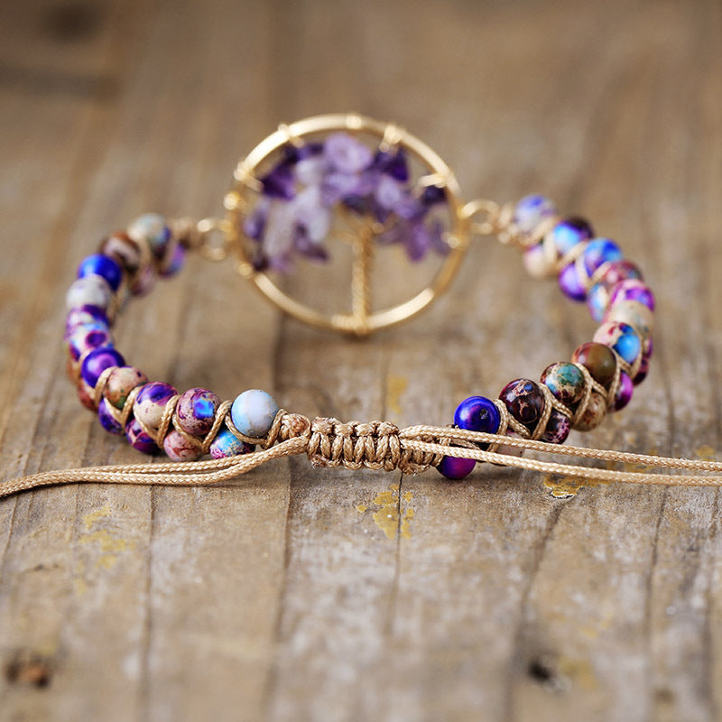 Natural Stone Tree of Life Amethyst Braided Bracelet — Handmade Spiritual Jewelry - STAR8S