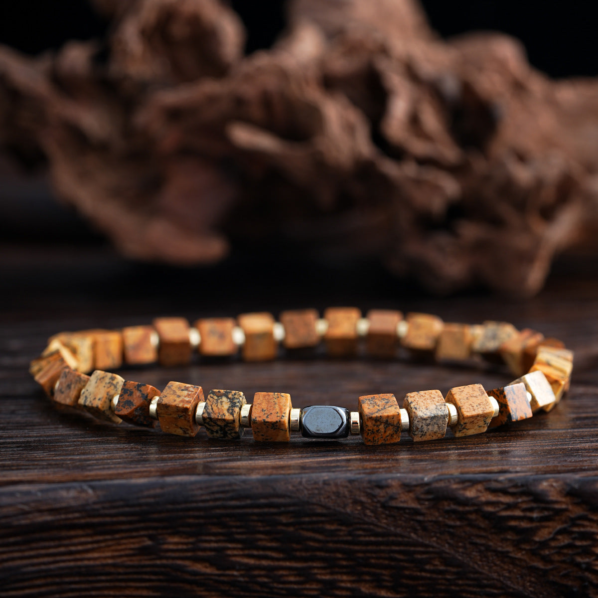 picture stone men’s bracelet – square semi-precious beaded bracelet for men - star8s