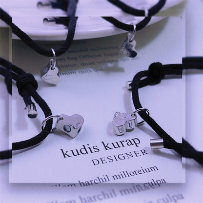 4Pcs Magnetic Friendship Bracelets for 4 Best Friends Matching Interlocking Heart Charm Braided Rope Adjustable Cord Set Family Sibling Long Distance Relationship Gift 20g