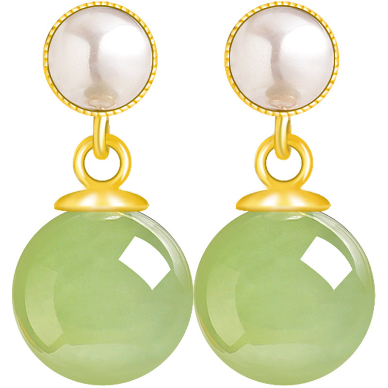 s925 silver inlaid natural hetian jade green ball earrings – minimalist women’s jewelry