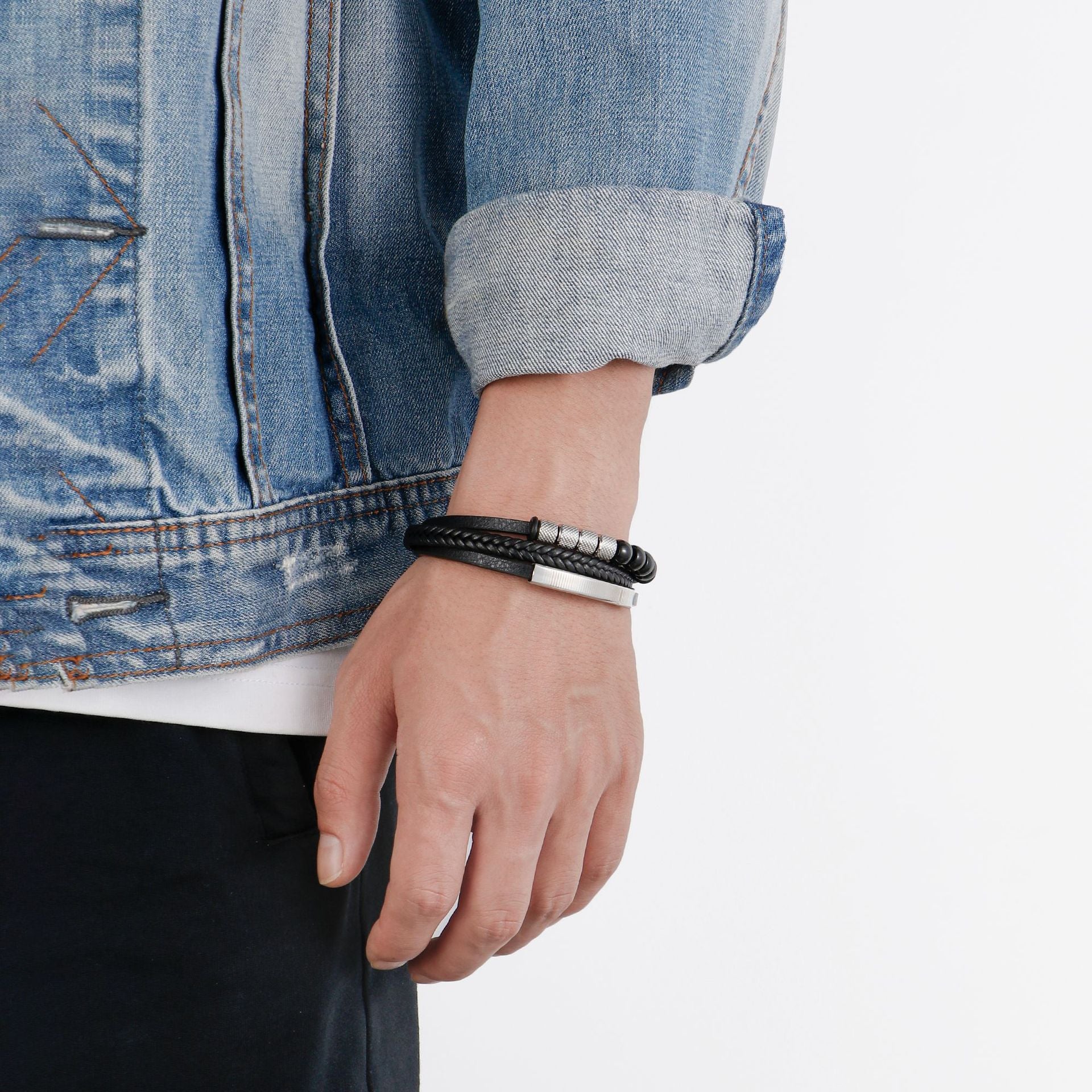 Men’s Buckle Bracelet – Multi-Layer Leather & Natural Stone Beads with Zinc-Alloy Magnetic Clasp - STAR8S