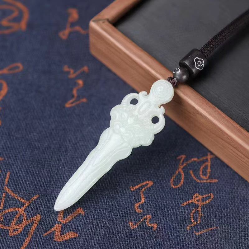 jade sword pendant necklace - handcrafted hetian jade magic sword - unisex
