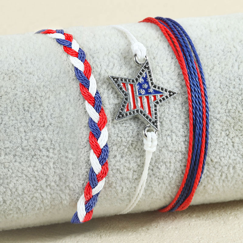 4th of july patriotic bracelets set red white and blue independence day braided rope bracelets pack memorial day american flag star charm woven string stackable jewelry gift for women men 5pcs