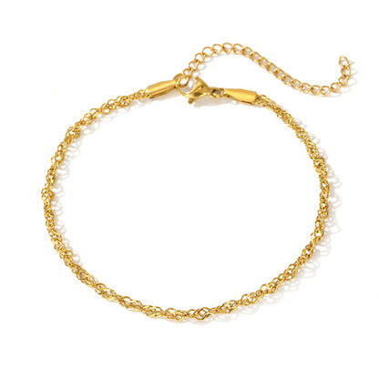 Gold Plated Chain Bracelet for Women Stainless Steel Singapore Water Wave Link Bracelet Twisted Ripple Layering Minimalist Dainty Wristband Adjustable Extension Extender Chain Light Luxury Elegant Fine Jewelry Gift for Her