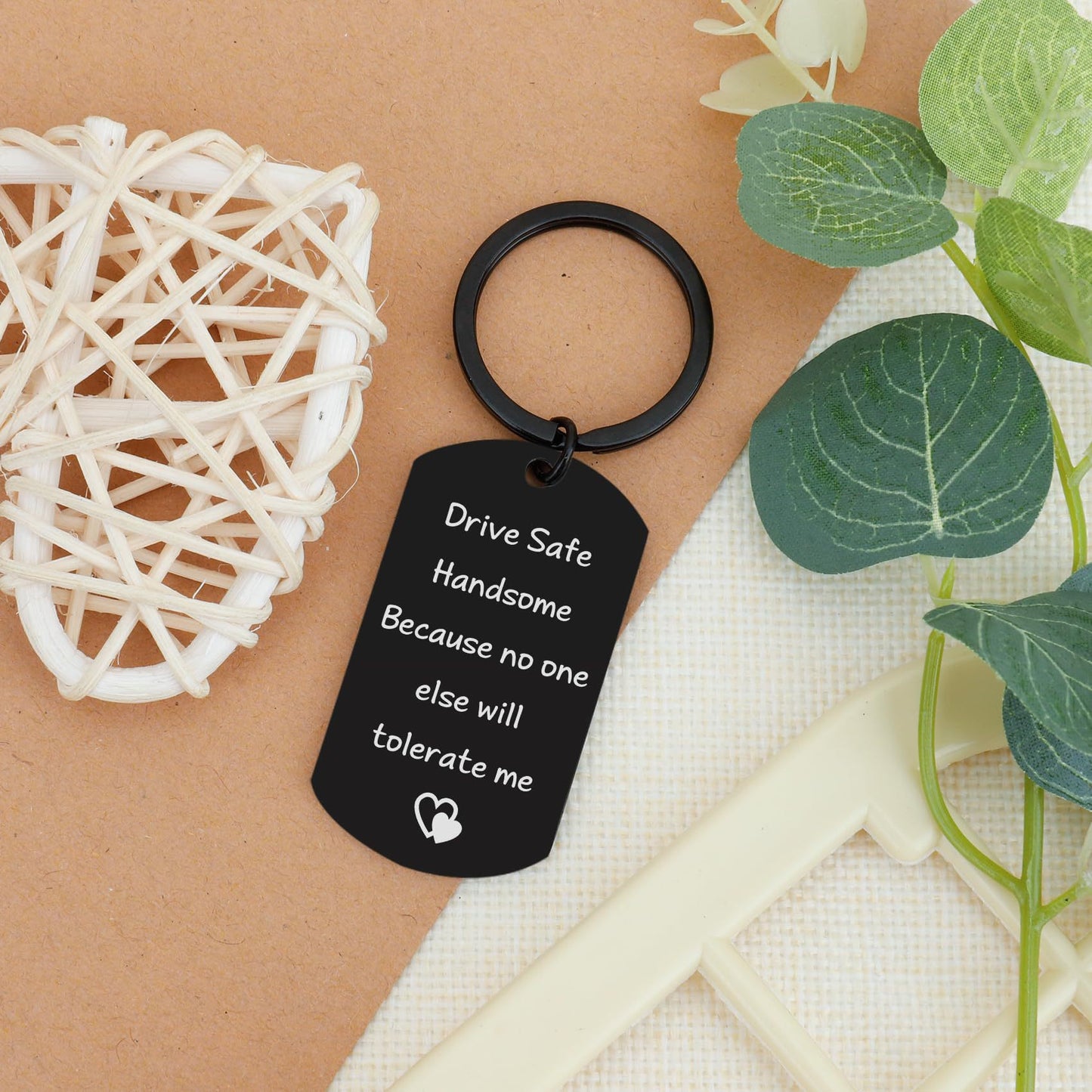 funny romantic engraved dog tag keychain for men husband boyfriend stainless steel black double sided inscription card key ring drive safe handsome sarcastic sibling gag gift anniversary birthday 17g