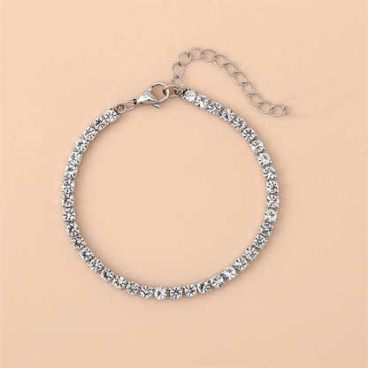 Sparkling Square Rhinestone Tennis Bracelet for Women Stainless Steel Silver Tone Cubic Zirconia Style Adjustable Claw Link Chain Bracelet Jewelry Gift
