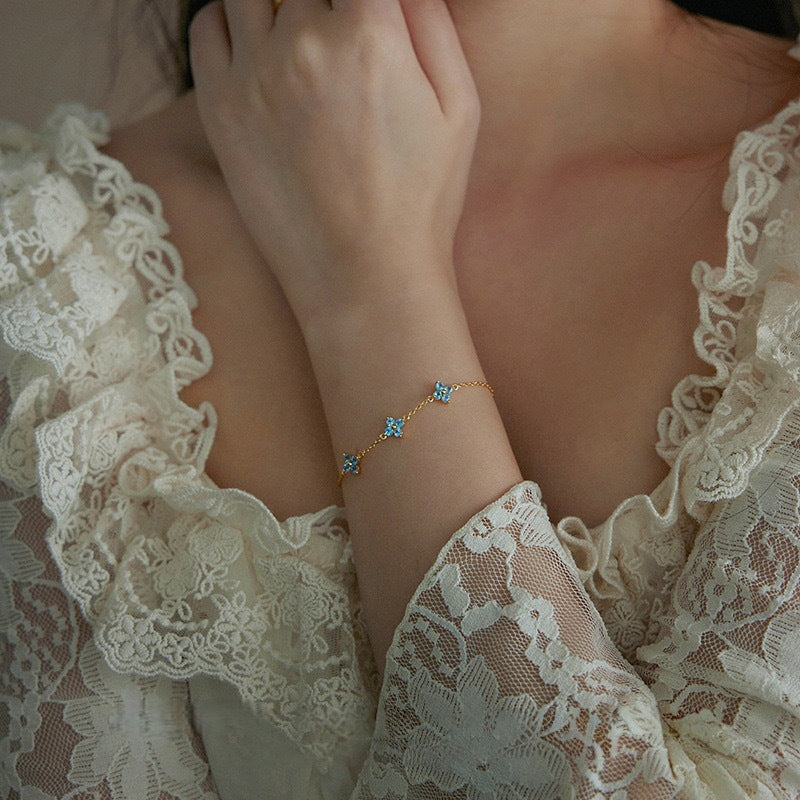 blue 925 sterling silver 18k gold plated clover flower bracelet – romantic and elegant design