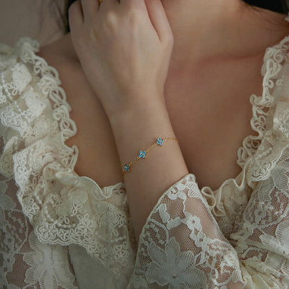 Blue 925 Sterling Silver 18K Gold Plated Clover Flower Bracelet – Romantic and Elegant Design