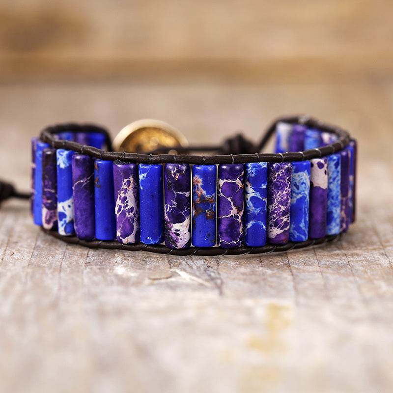 Imperial Jasper Braided Boho Bracelet – Natural Malachite Leather Wrap Bracelet for Women - STAR8S