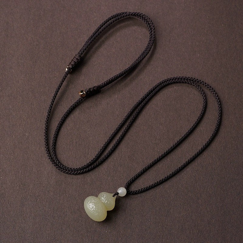 natural hetian jade wealth and fortune gourd pendant necklace | men & women jade amulet