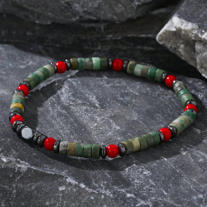 Boho Men's Bracelet - Natural Stone Beaded Cylinder Style Wristband - STAR8S