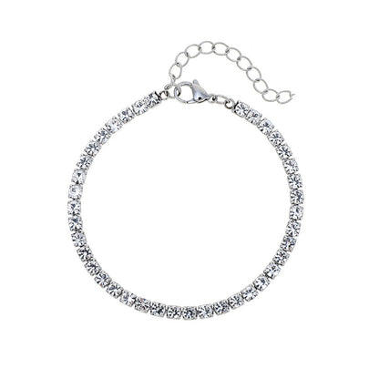 Sparkling Square Rhinestone Tennis Bracelet for Women Stainless Steel Silver Tone Cubic Zirconia Style Adjustable Claw Link Chain Bracelet Jewelry Gift