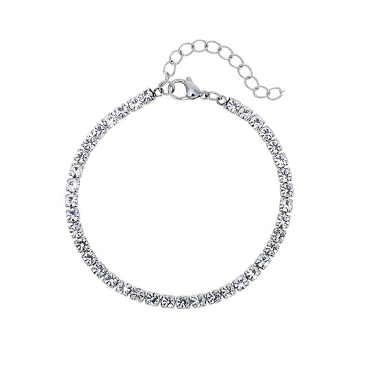 Sparkling Square Rhinestone Tennis Bracelet for Women Stainless Steel Silver Tone Cubic Zirconia Style Adjustable Claw Link Chain Bracelet Jewelry Gift