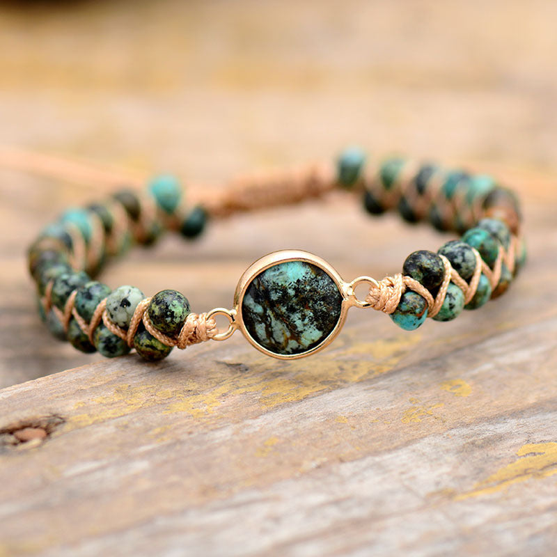 Braided Adjustable African Turquoise Bracelet – Handmade Beaded Friendship Wristband - STAR8S