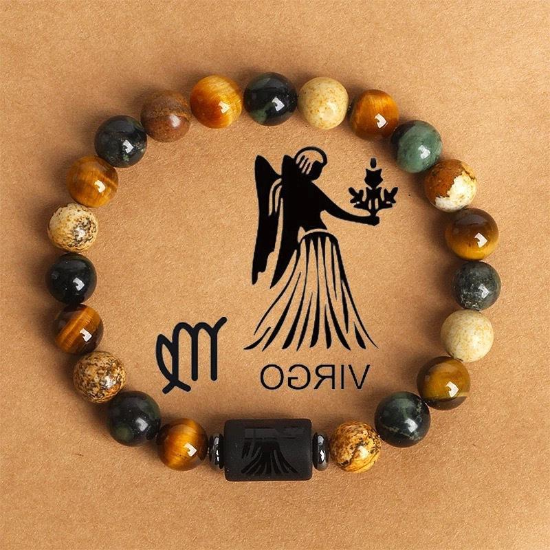 12 the Zodiac Signs Natural Stone Beaded Bracelet - Tiger Eye - STAR8S