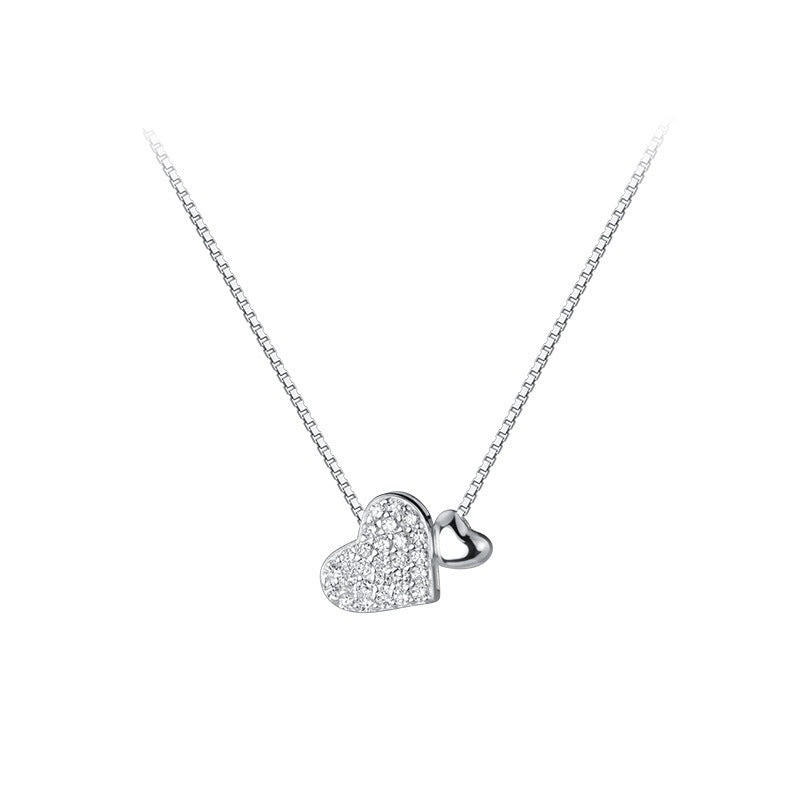double heart pendant necklace for women crystal pavé interlocking hearts charm choker dainty layering clavicle chain sweet romantic aesthetic light luxury ins trendy costume jewelry anniversary birthday gift for girlfriend teen girls 40cm+5cm