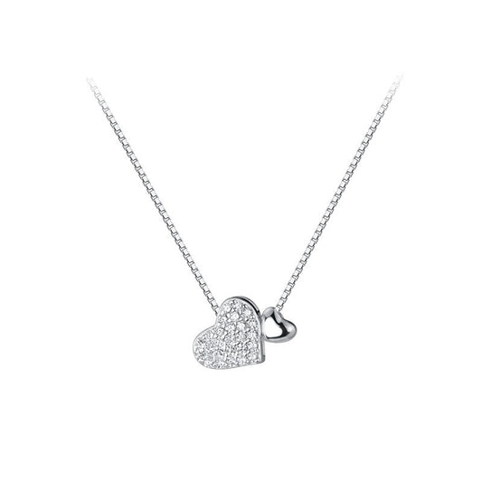 Double Heart Pendant Necklace for Women Crystal Pavé Interlocking Hearts Charm Choker Dainty Layering Clavicle Chain Sweet Romantic Aesthetic Light Luxury Ins Trendy Costume Jewelry Anniversary Birthday Gift for Girlfriend Teen Girls 40cm+5cm