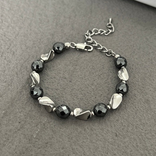 natural black hematite beaded bracelet for men women sleek metallic stone round bead bracelet fade resistant y2k hip hop streetwear wristband minimalist stacking jewelry gift
