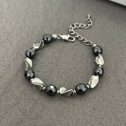Natural Black Hematite Beaded Bracelet for Men Women Sleek Metallic Stone Round Bead Bracelet Fade Resistant Y2K Hip Hop Streetwear Wristband Minimalist Stacking Jewelry Gift