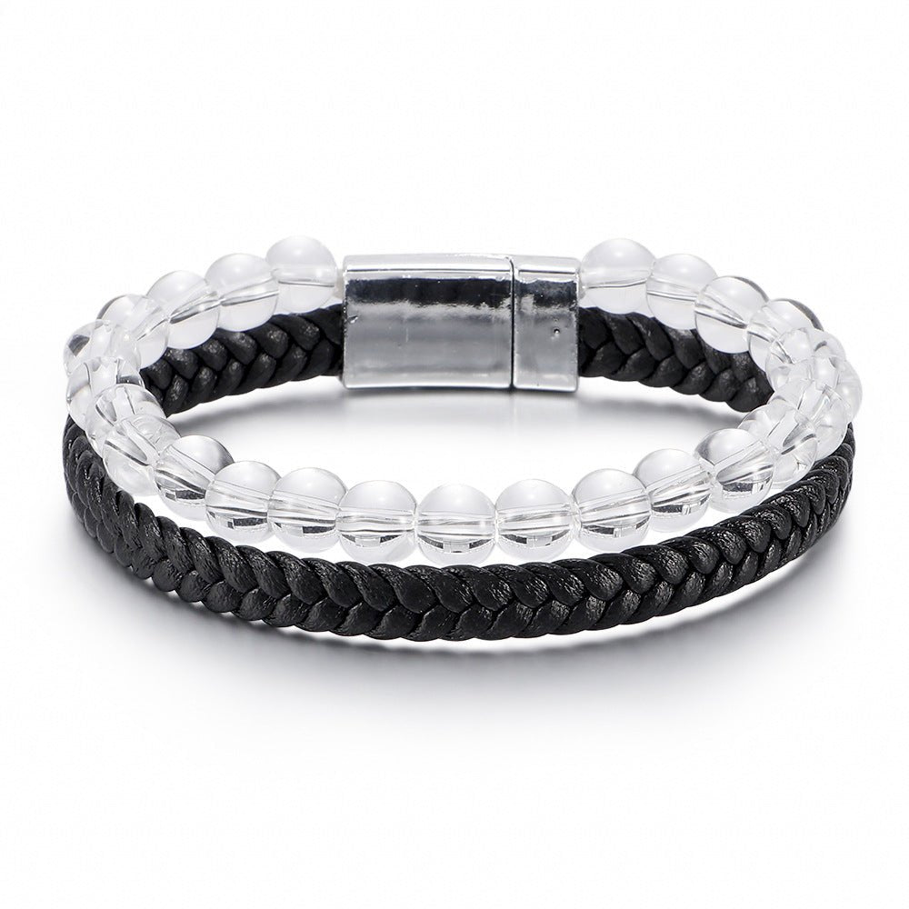 men’s beaded stone bracelet - tiger eye beads with genuine leather cord - natural stone and agate bracelet - star8s