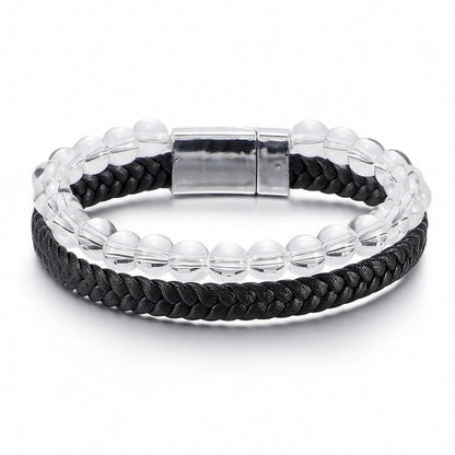 Men’s Beaded Stone Bracelet - Tiger Eye Beads with Genuine Leather Cord - Natural Stone and Agate Bracelet - STAR8S