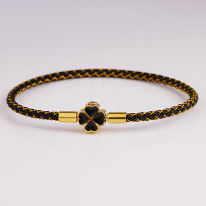 3mm Four Leaf Clover Wire Rope Bracelet Stainless Steel Enamel Lucky Charm Bangle Waterproof Braided Cord Jewelry Gift for Women