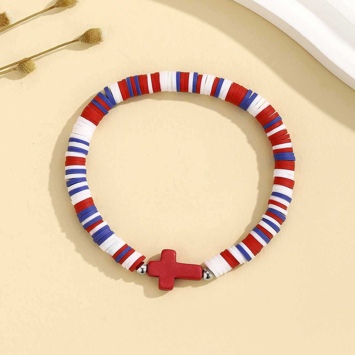 Turquoise Cross Bracelet Bohemian Colorful Polymer Clay Adjustable Stretch Bracelet - STAR8S