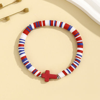 Turquoise Cross Bracelet Bohemian Colorful Polymer Clay Adjustable Stretch Bracelet - STAR8S