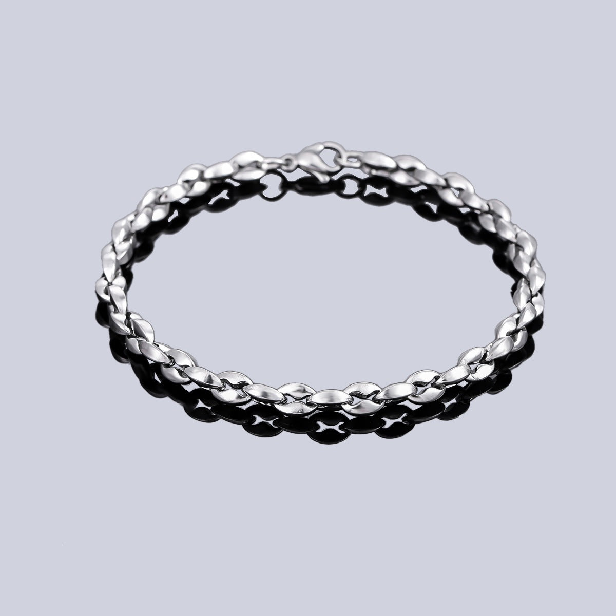 men titanium steel coffee bean chain bracelet non tarnish waterproof silver-tone stainless steel link wristband modern minimalist everyday jewelry gift for men husband boyfriend