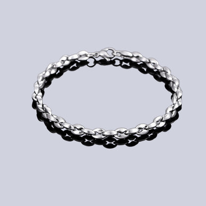 Men Titanium Steel Coffee Bean Chain Bracelet Non Tarnish Waterproof Silver-tone Stainless Steel Link Wristband Modern Minimalist Everyday Jewelry Gift for Men Husband Boyfriend