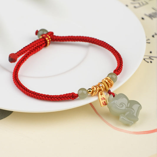 Chinese Zodiac Horse Jade Red String Bracelet – Natural Hetian Jade Handmade Lucky Bracelet for Women - STAR8S