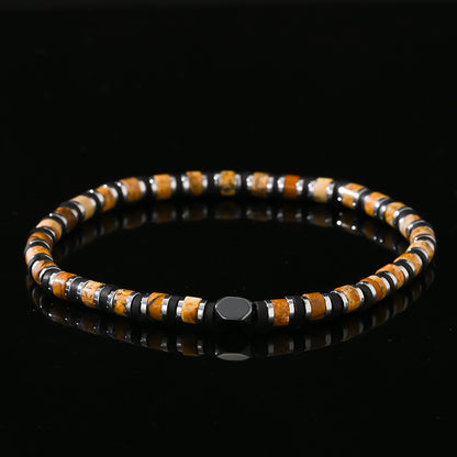 Beaded Men Bracelet – Fashionable Tiger Eye & Hematite Stone Cylindrical Bead Wristband - STAR8S