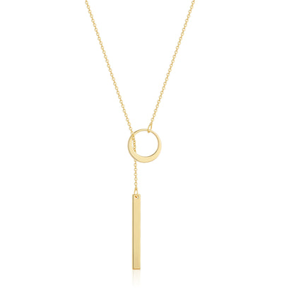 Minimalist Circle and Vertical Bar Lariat Necklace for Women Dainty Long Drop Y Necklace Gold Tone Geometric Clavicle Collarbone Chain Edgy Punk Elegant Layering Jewelry Birthday Anniversary Gift for Her
