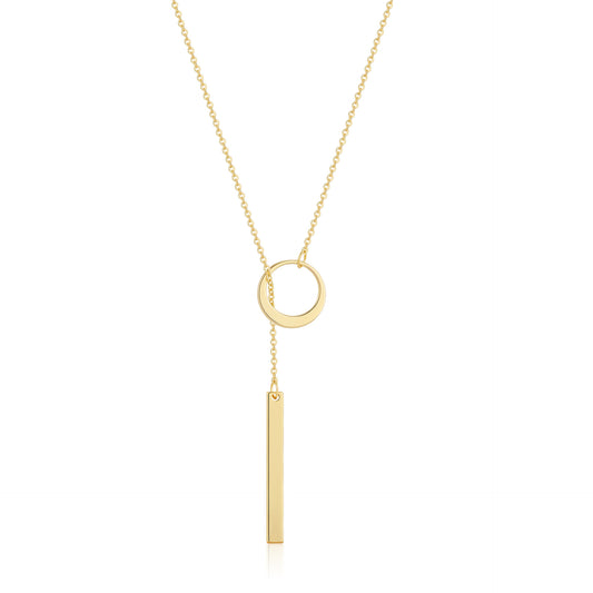 Minimalist Circle and Vertical Bar Lariat Necklace for Women Dainty Long Drop Y Necklace Gold Tone Geometric Clavicle Collarbone Chain Edgy Punk Elegant Layering Jewelry Birthday Anniversary Gift for Her