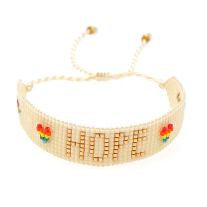 Boho Heart Friendship Bracelet – Handmade Woven Seed Bead HOPE Rainbow Letter Bracelet | Adjustable Bohemian Jewelry