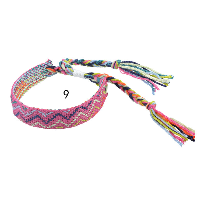 boho woven friendship bracelet – wide colorful tassel wristband, adjustable bohemian bracelet