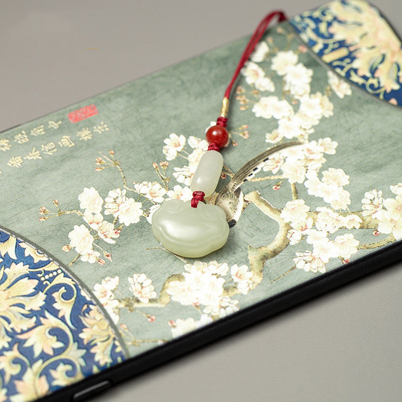 natural hetian jade ruyi lock keychain - elegant jade phone charm & keyring