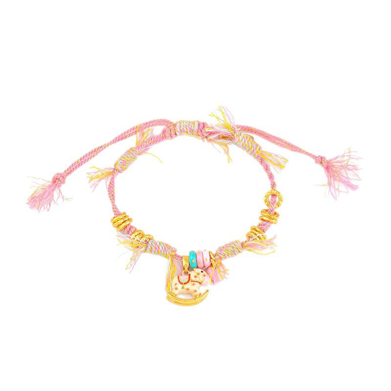 chinese zodiac horse bracelet – handmade pink red string cartoon horse charm - star8s