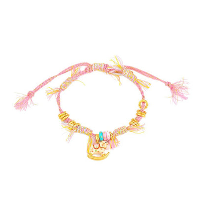 Chinese Zodiac Horse Bracelet – Handmade Pink Red String Cartoon Horse Charm - STAR8S