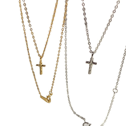 925 Sterling Silver 18K Gold Plated Cross Necklace - Hammered Design Minimalist Chic