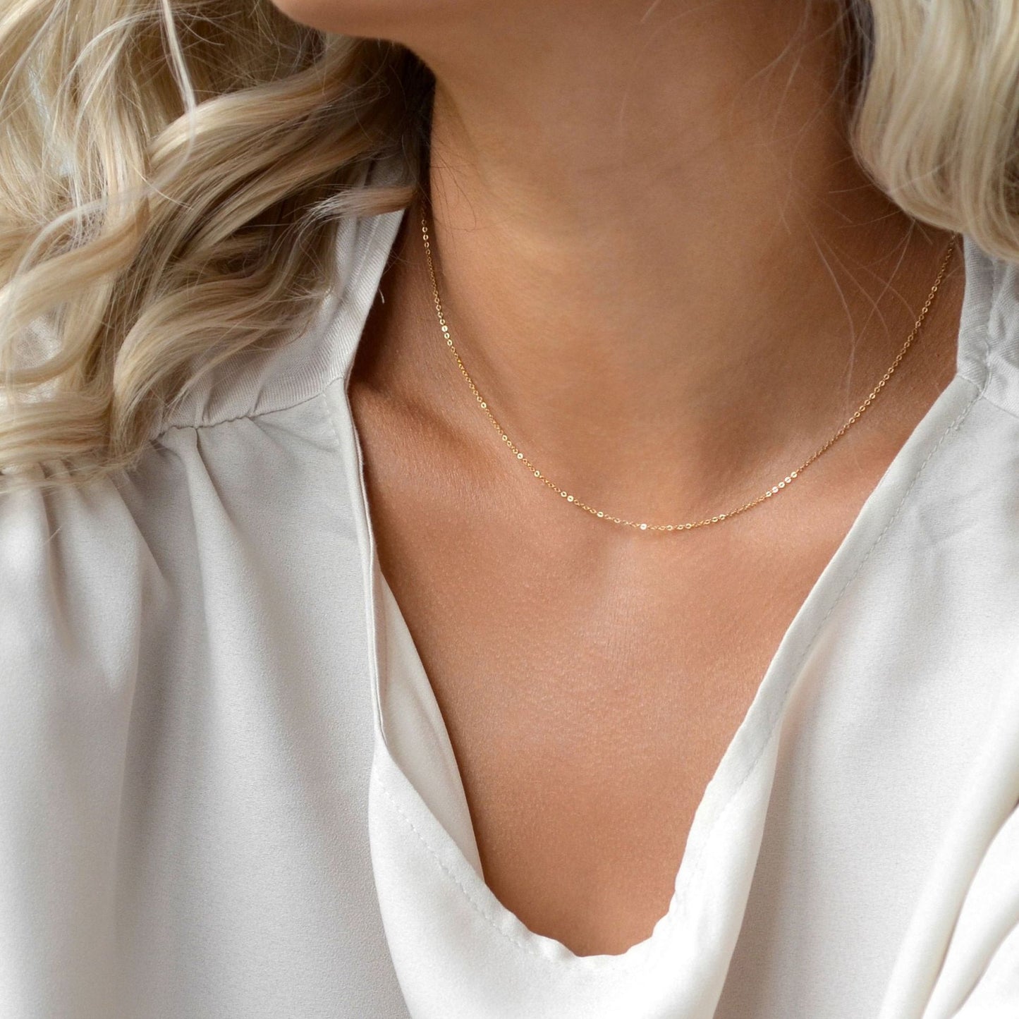 dainty minimalist link chain necklace for women teen girls ultra thin gold tone copper cable chain choker delicate layering clavicle collarbone necklace everyday fashion tiny plain base chain jewelry gift