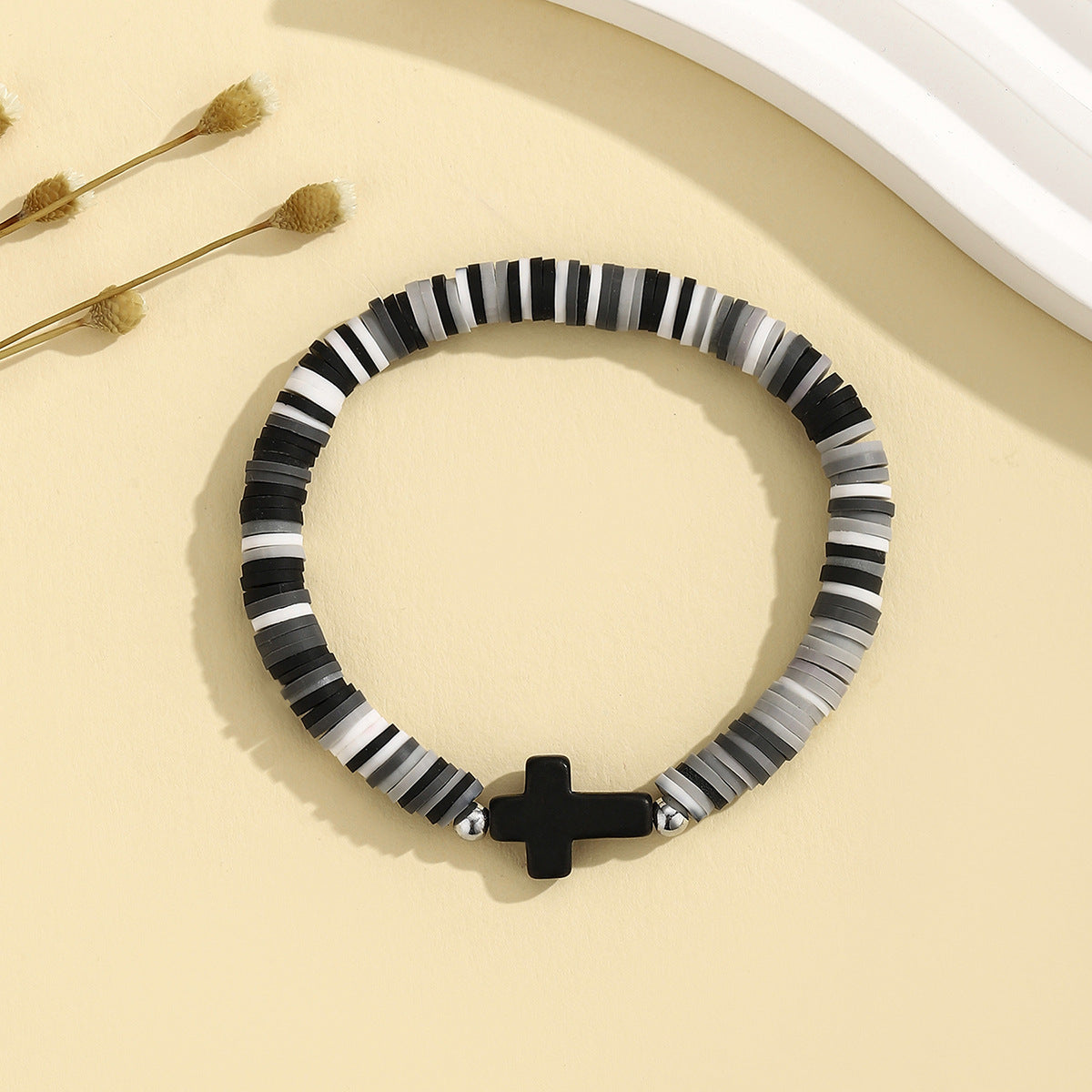 Turquoise Cross Bracelet Bohemian Colorful Polymer Clay Adjustable Stretch Bracelet - STAR8S