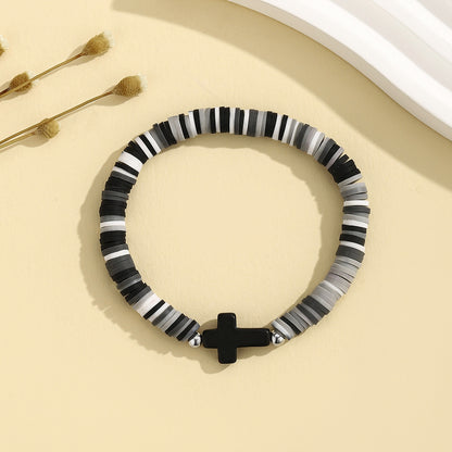 Turquoise Cross Bracelet Bohemian Colorful Polymer Clay Adjustable Stretch Bracelet - STAR8S