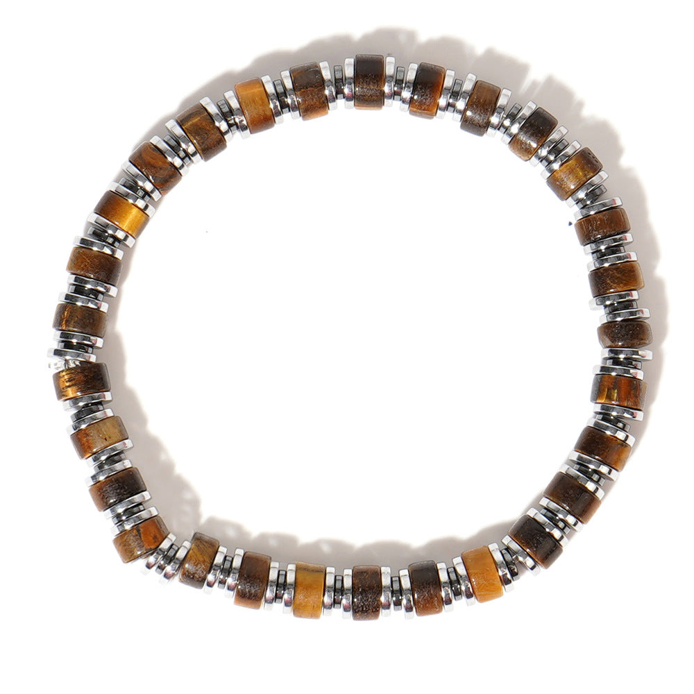 Men's Tiger Eye & Black Agate Natural Stone Beaded Bracelet – Simple Vintage Wristband - STAR8S