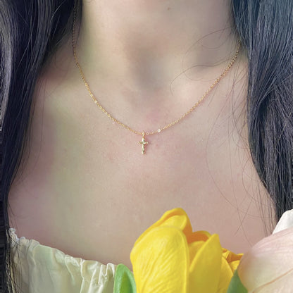 925 Sterling Silver 18K Gold Plated Cross Necklace - Hammered Design Minimalist Chic