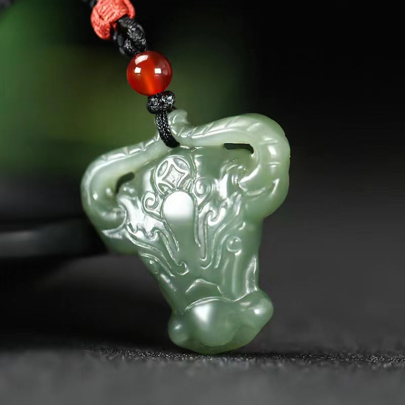 ox jade necklace – hetian jade zodiac bull pendant | lucky jade pendant for men & women