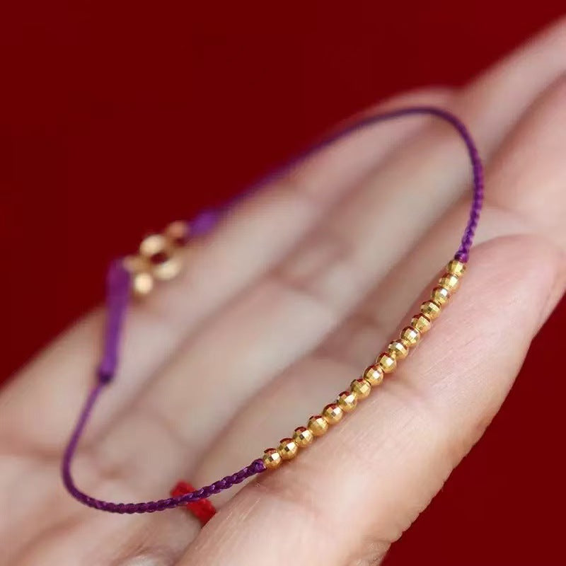 red string bracelet with gold beads | minimalist woven red cord bracelet for women | chic jewelry