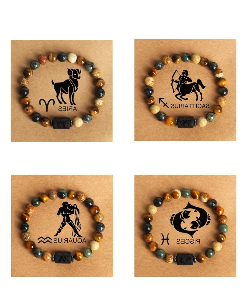 12 the Zodiac Signs Natural Stone Beaded Bracelet - Tiger Eye - STAR8S